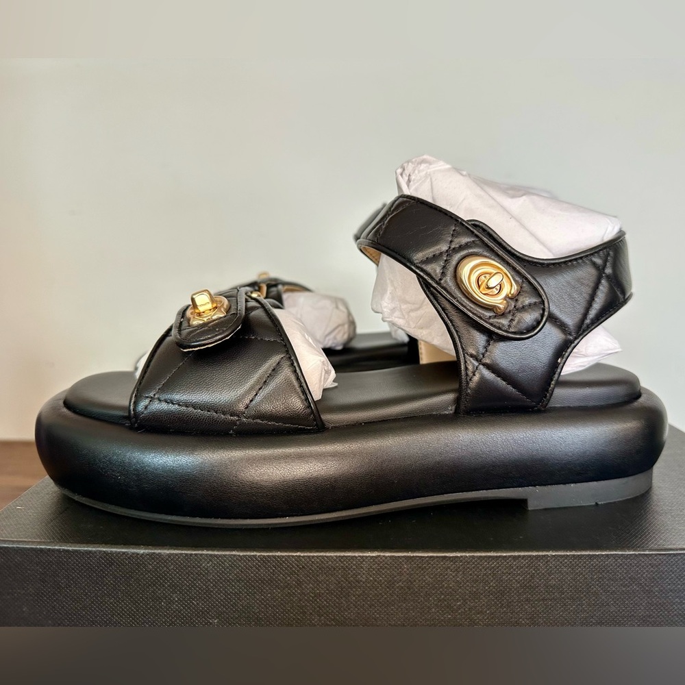 New Coach Peyton Leather Sandal Black Size 7 - Picture 5 of 12